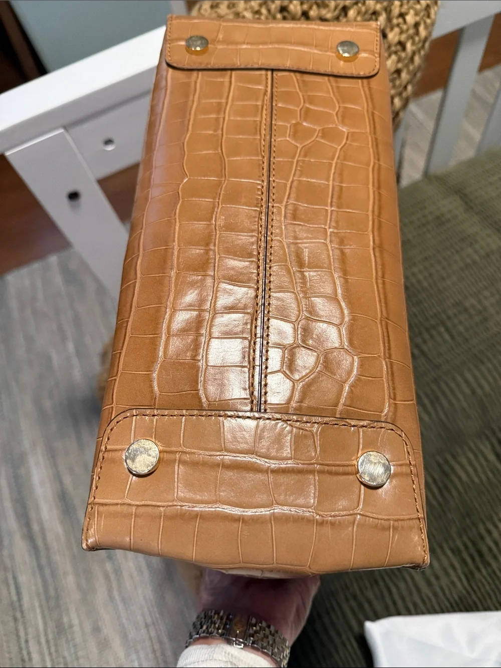 Michael Kors Mercer Croc-Embossed Tan Leather Tote - Picture 4 of 8